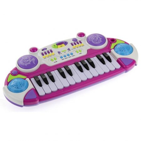 Różowy Keyboard Pianinko Organy Mikrofon Stołek