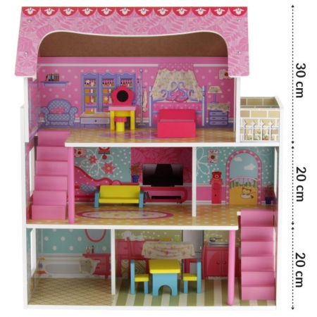 Drewniany Domek Willa dla Lalek Barbie + Mebelki-53409