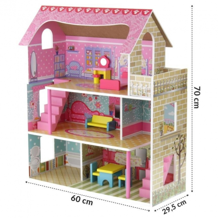Drewniany Domek Willa dla Lalek Barbie + Mebelki-53410