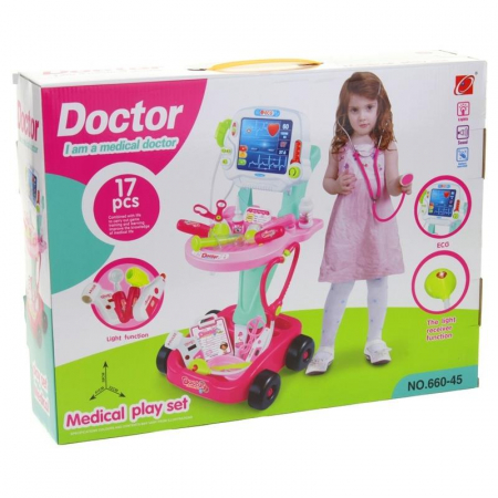 Różowy Wózek Lekarski dla Dzieci Zestaw Lekarza-54553