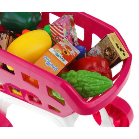 Różowy Wózek Sklepowy Zakupy Koszyk Warzywa Owoce-54567