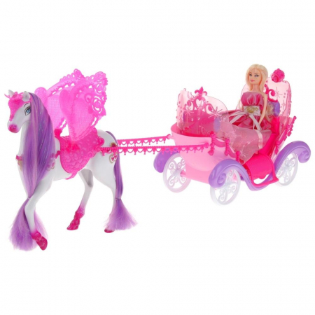 Różowa Kareta Lalka Koń Pegaz Świecąca Korona-55117