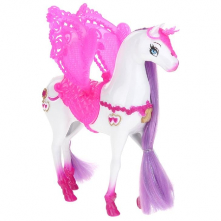 Różowa Kareta Lalka Koń Pegaz Świecąca Korona-55126