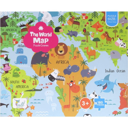 Puzzle 180 el. Mapa Świata Zwierzęta Rośliny-62497