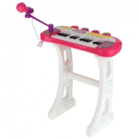 Keyboard Pianino Organy Mikrofon Stołek Różowy-63717