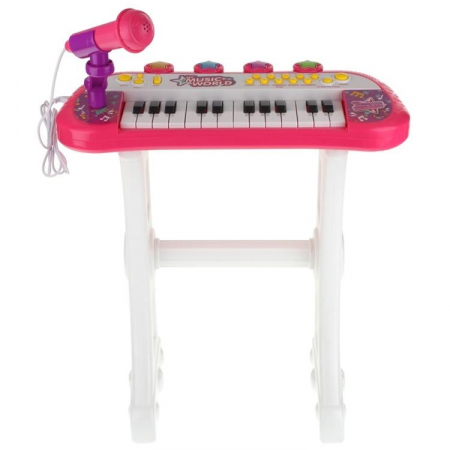 Keyboard Pianino Organy Mikrofon Stołek Różowy-63718
