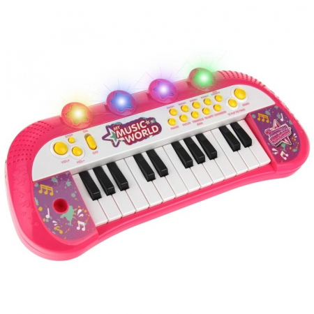Keyboard Pianino Organy Mikrofon Stołek Różowy-63719