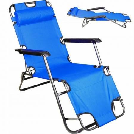 Leżak Ogrodowy Składany Fotel Plażowy - niebieski