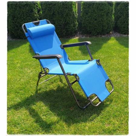 Leżak Ogrodowy Składany Fotel Plażowy - niebieski-69132