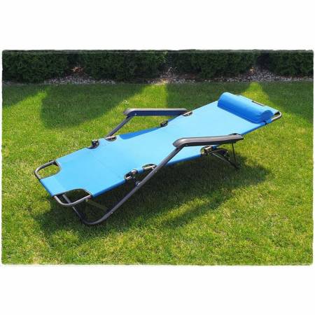 Leżak Ogrodowy Składany Fotel Plażowy - niebieski-69133